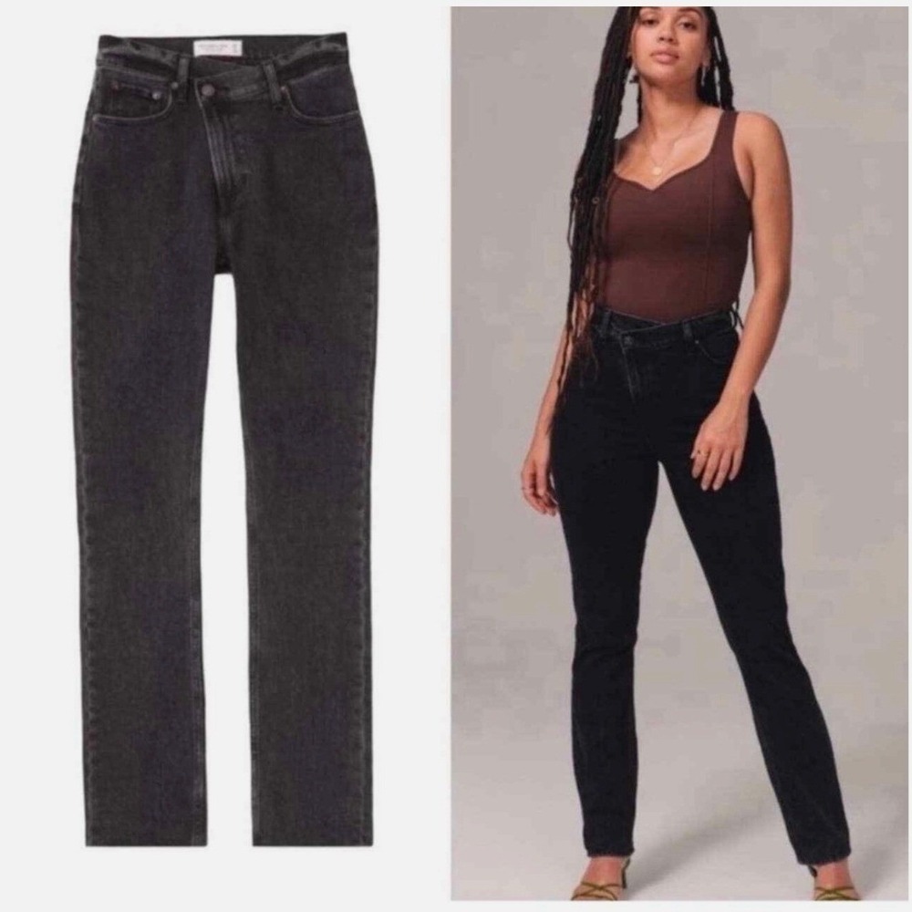 Abercrombie 90s Slim Straight Women Jeans 24W Short Black Curve Love NWT 37"